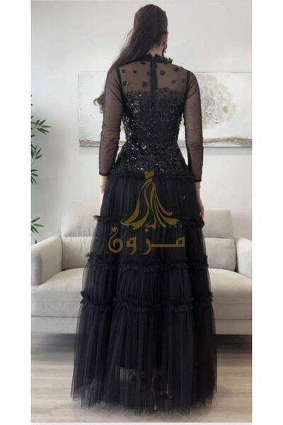 MEZON FASHION فستان سهرة فاخر بأكمام شفافة