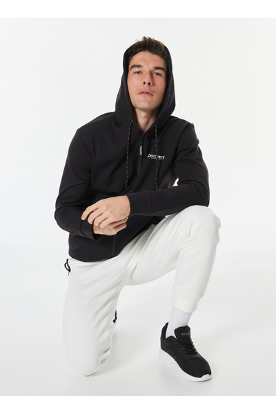 Discovery Expedition Siyah Erkek Kapüşon Yaka Relaxed Baskılı Sweatmont D4WM-...