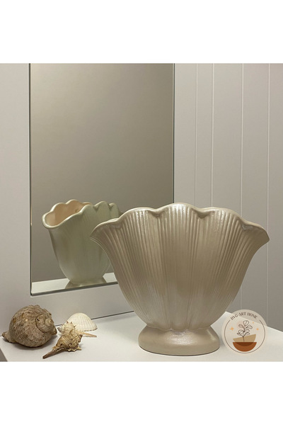 DygArtHome Seramik Buket Vazo (20x25 cm) KREM İNCİ