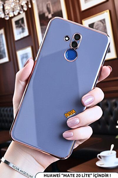 cepmoda Huawei "MATE 20 LİTE" | Kamera Bölümü Korumalı Parlak Gold Çizgili Lü...