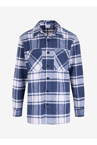 Mustang Normal Beyaz - Lacivert Ekose Erkek Gömlek M4WM-GML-1464