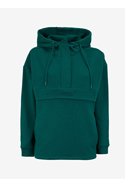 Jeep Kapüşonlu Loose Fit Baskılı Yeşil Kadın Sweatshirt J4WL-SWT7022