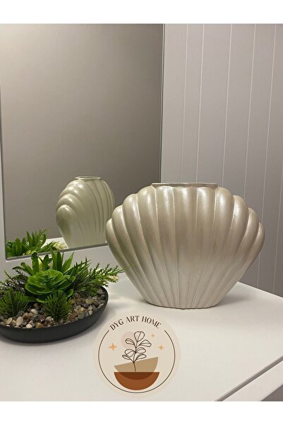 DygArtHome Seramik Midye (SHELL) Vazo ( 17 x 22 cm )KREM İNCİ