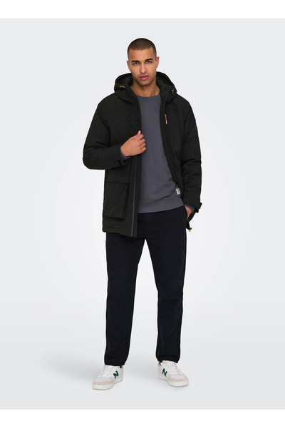 Only & Sons Siyah Erkek Mont ONSTOM PARKA ATHL