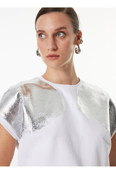 Fabrika Bisiklet Yaka Baskılı Beyaz Kadın T-Shirt F4WL-TST0119