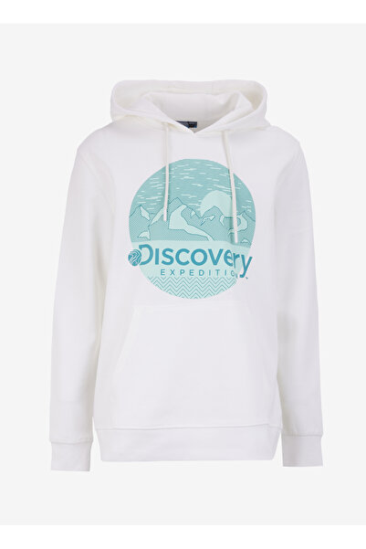 Discovery Expedition Kırık Beyaz Kapüşon Yaka Relaxed Fit Baskılı Sweatshirt ...