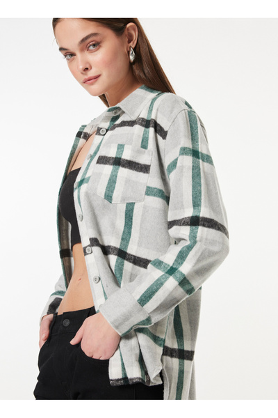 Lee Cooper Regular Fit Classic Collar καρό γκρι - πράσινο γυναικείο πουκάμισο 251 LCF 241001 NATURE ΓΚΡΙ-ΠΡΑΣΙΝΟ