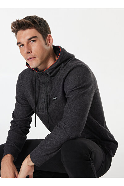 Discovery Expedition Antrasit Melanj Erkek Kapüşon Yaka Relaxed Sweatshirt D4...