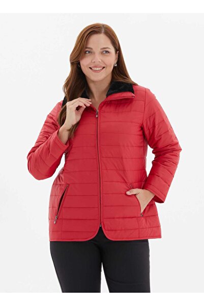 Selen Kırmızı Kadın Kapüşon Normal Kapitone Mont 24KSL6118-BB