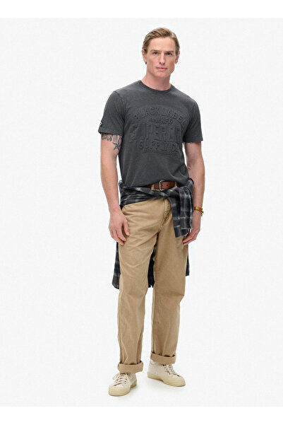 SUPERDRY Bisiklet Yaka Siyah Erkek T-Shirt M1012004A04A_EMBOSSED LOGO GRAPHIC