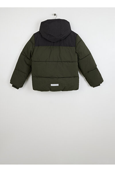 name ıt Haki Erkek Fermuarlı Yaka Normal Kalıp Diyagonal Puffer Mont 13230980