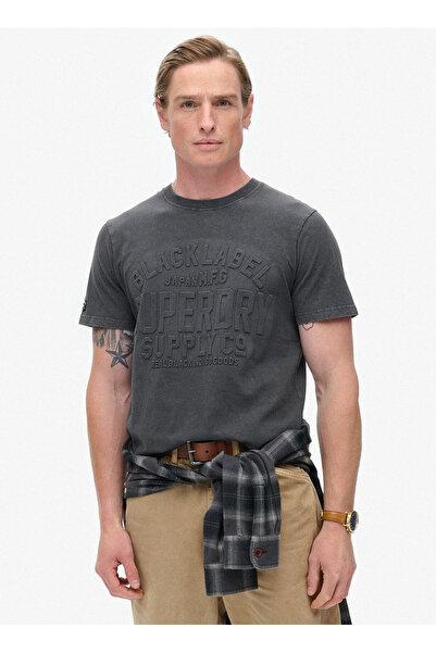 SUPERDRY Bisiklet Yaka Siyah Erkek T-Shirt M1012004A04A_EMBOSSED LOGO GRAPHIC