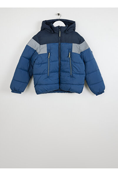 name ıt Koyu Lacivert Erkek Fermuarlı Yaka Normal Kalıp Diyagonal Puffer Mont 13231327