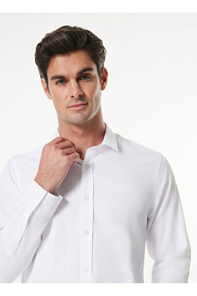 Fabrika Beyaz Erkek Slim Fit Armürlü Gömlek MAYDOS 302
