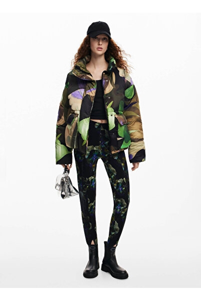 Desigual Dik Yaka Desenli Yeşil Kadın Mont 24WWEW67