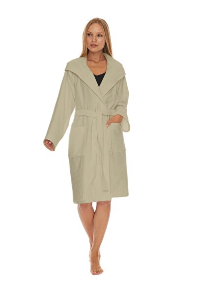 Homelover Açık Gri Unisex Bornoz KADIN KAPÜŞONLU KADİFE BORNOZ-XXL