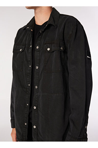 Karl Lagerfeld Jeans Normal Siyah Düz Erkek Gömlek 245D1403_KLJ MIX MATERIAL JACKET
