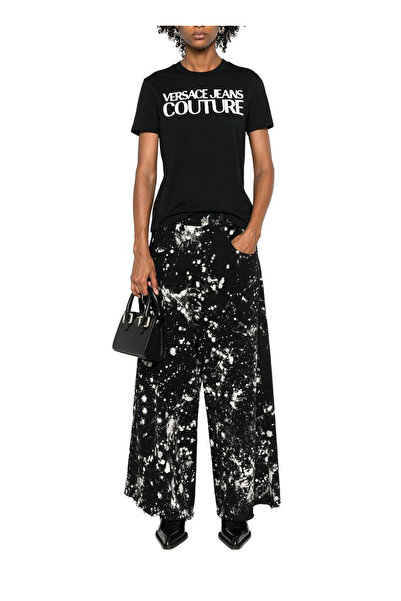 VERSACE JEANS COUTURE Yuvarlak Yaka Baskılı Siyah Kadın T-Shirt 77HAHE09