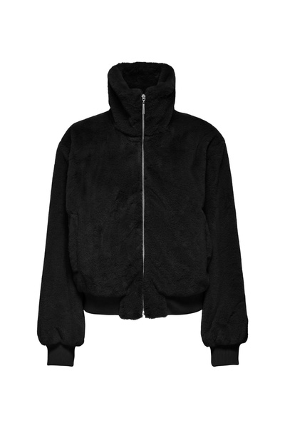 ONLY Black Women's Coat Onlvenice Faux Fur Bomber Otw