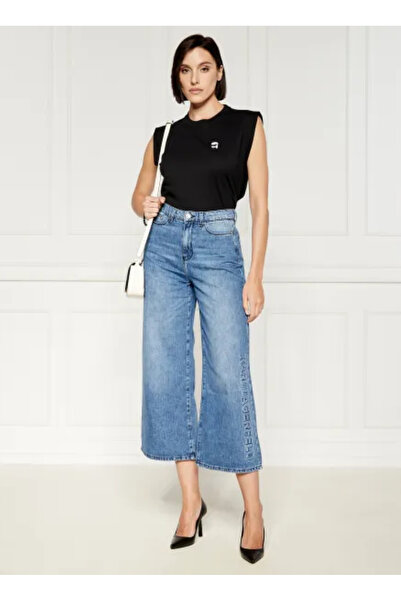 Karl Lagerfeld Yüksek Bel Geniş Paça Standart Mavi Kadın Denim Pantolon 245W1100