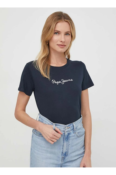 Pepe Jeans Bisiklet Yaka Baskılı Lacivert Kadın T-Shirt PL505827