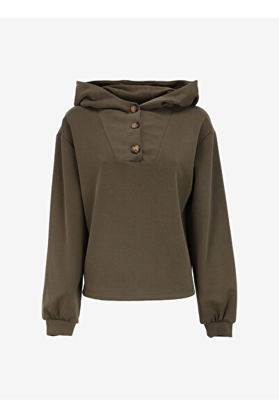 Fabrika Kapüşon Yaka Düz Haki Kadın Sweatshırt F4WL-SWT0563
