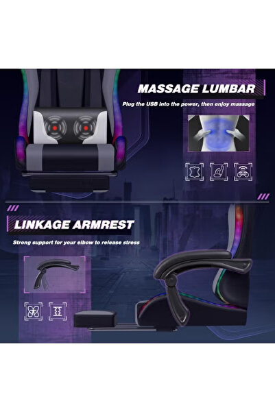 Domuik Gaming Chair, Video Game Chair with Footrest and Massage Lumbar Support, Ergonomic Computer C