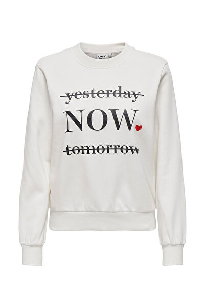 ONLY O Yaka Baskılı Kırık Beyaz Kadın Sweatshırt ONLVIOLA L/S O-NECK CC SWT