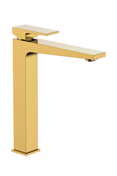INFINITY Single Lever Basin Mixer, Ceramic Cartridge, Gold Finish, Pop-up Waste, Deck Mount, 205m