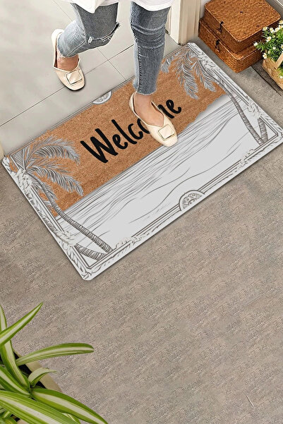 Valerine Life Covoraș de bun venit pentru ușă cu vedere la mare și palmieri 4...