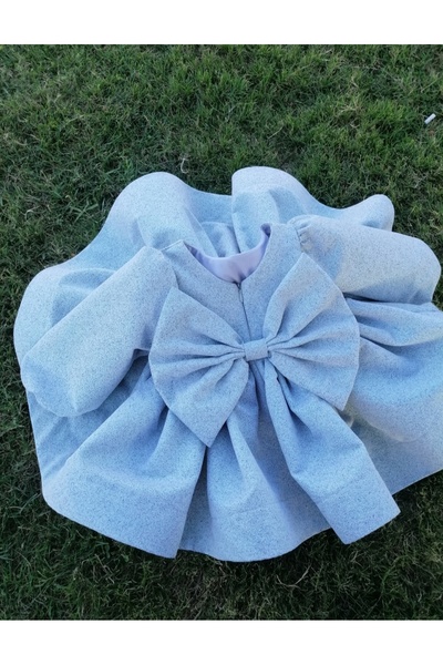 bright moon فستان بناتي بأكمام بالون ذاتية اللمعان