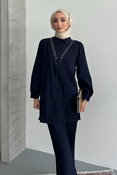 YAREN CLARA طقم فينيا مكون من قطعتين بتفاصيل حجرية باللون الأزرق الداكن YRN-2136