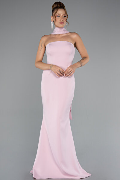 Abiyefon Pudra Straplez Şal Aksesuarlı Uzun Balık Abiye Elbise ABU5097