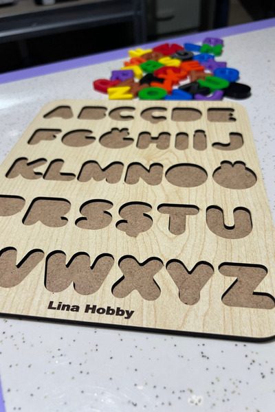 lina hobby Alfabe ve Rakam Puzzle İkili Set - Ahşap Tabanlı ve PLA Harf/Rakamlar Eğitici Oyuncak