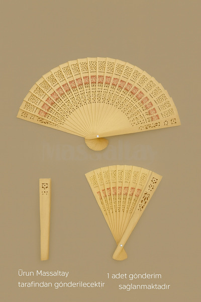 Massaltay Ahşap Yelpaze Bambu Oymalı – Nedime, Kına, Gelin ve Dağıtmalık Akse...