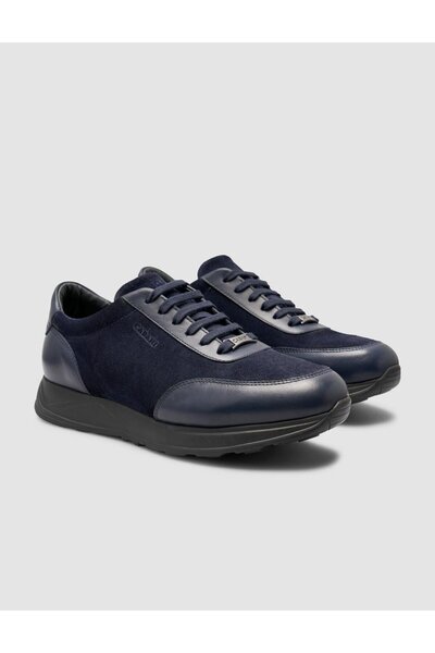 Cabani 100% Genuine Leather Navy Blue Suede Detailed Sports Shoes