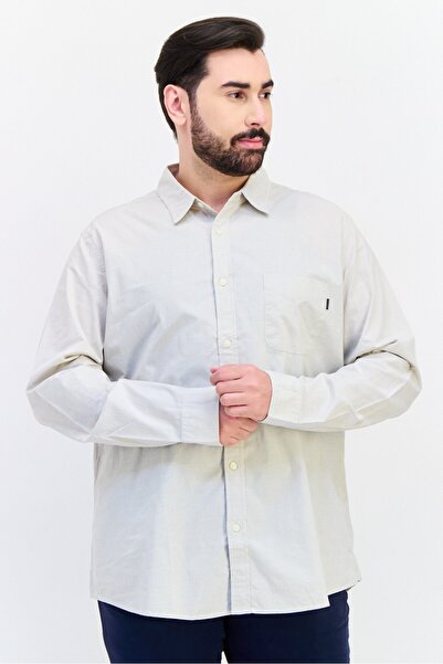 Dockers Men Regular Fit Long Sleeve Solid Casual Shirt, Light Grey