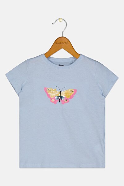 Sinsay بلوزة مزينة بأكمام طويلة وياقة دائرية للبنات الصغار، لون أزرق داكن