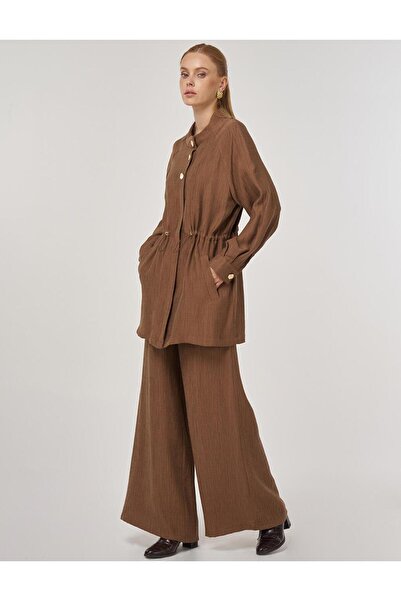 Kayra Shiny Buttoned Lyocell Double Suit Dark Olive