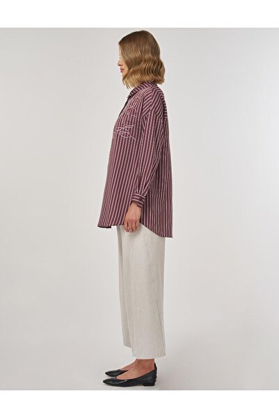 KYR Stripe Pattern Viscose Tunic Dark Burgundy