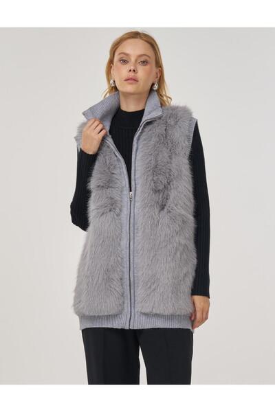 Kayra Трикотажний жилет з хутряними деталями, сірий