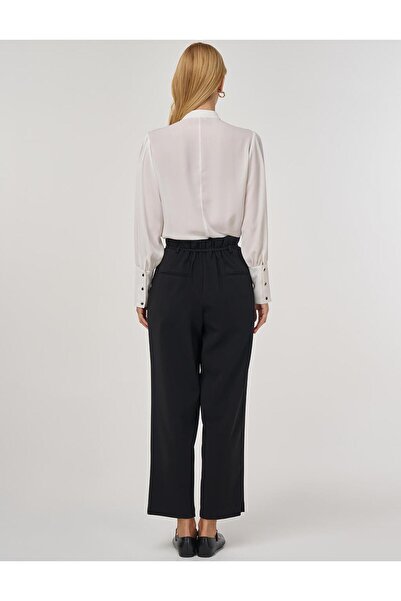 Kayra Pleated Lace Belted Pipe Leg Trousers Black