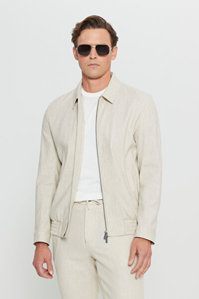 ALTINYILDIZ CLASSICS Men's Beige Linen Standard Fit Regular Cut Shirt Collar ...