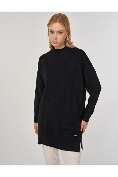 Kayra Stitch Detailed Knitwear Tunic Black
