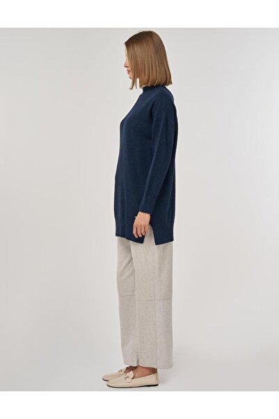 Kayra Sewn Detailed Knitwear Tunic Navy Blue