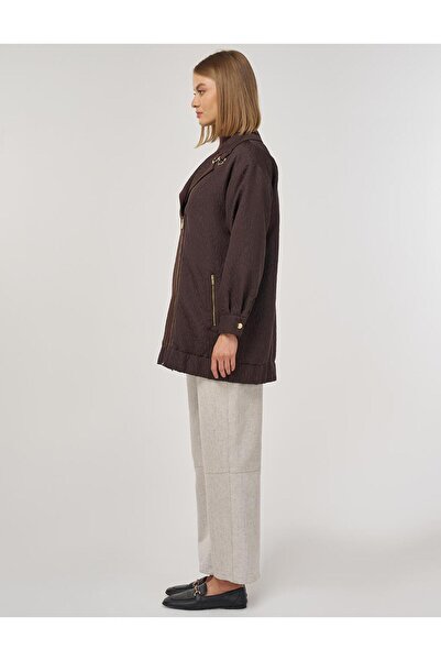 Kayra Wide Collar Seersucker Jacket Dark Brown