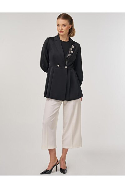 Kayra Stone Embroidered Satin Jacket Black