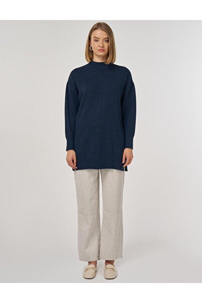 Kayra Sewn Detailed Knitwear Tunic Navy Blue