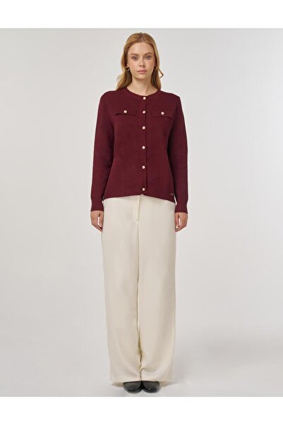 Kayra %100 Viskon Düğme Detaylı Triko Hırka Bordo