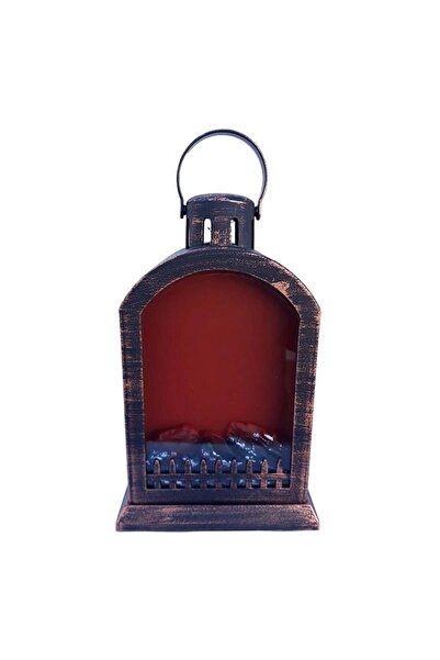 velve Decoratiune Felinar LED VBL, cu efect real, mini semineu cu maner, Maro...